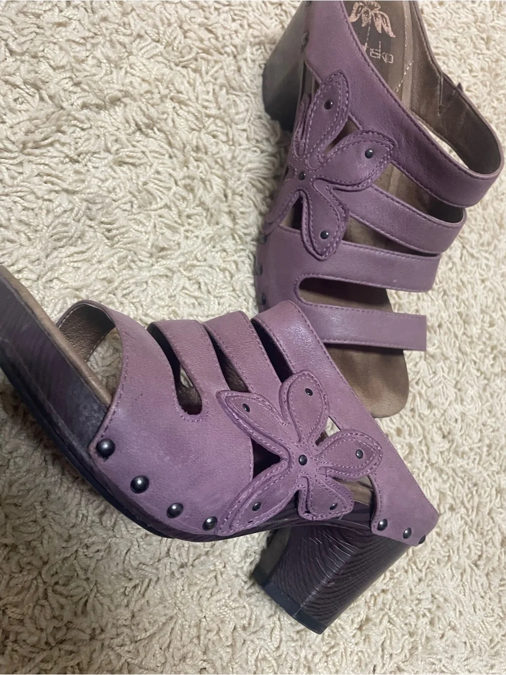 Dansko Women's Mauve Leather Multi-Strap Slide Sandals